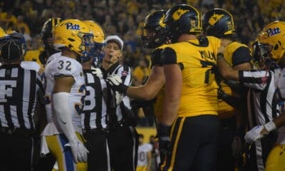 WVU Football Offensive Line against Pitt in Backyard Brawl