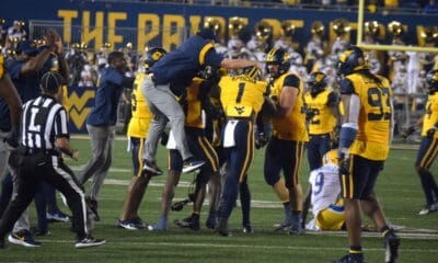 WVU Football Defense celebrates