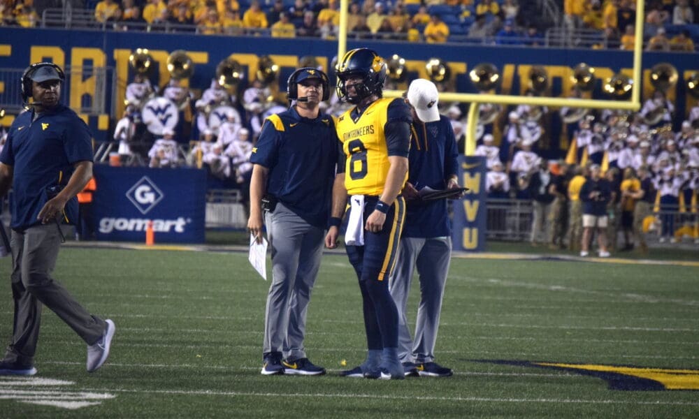 WVU Football HC Neal Brown and QB Nicco Marchiol