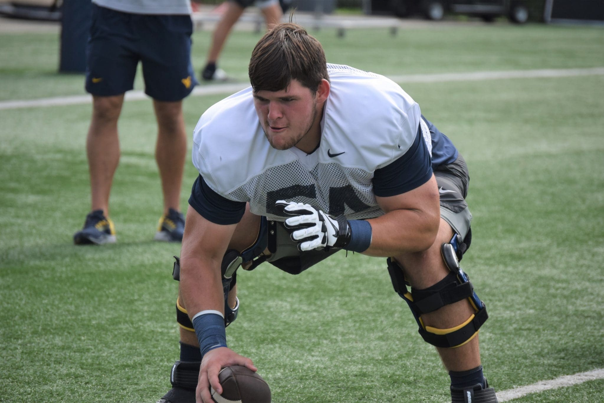 WVU Football Center Zach Frazier at practice