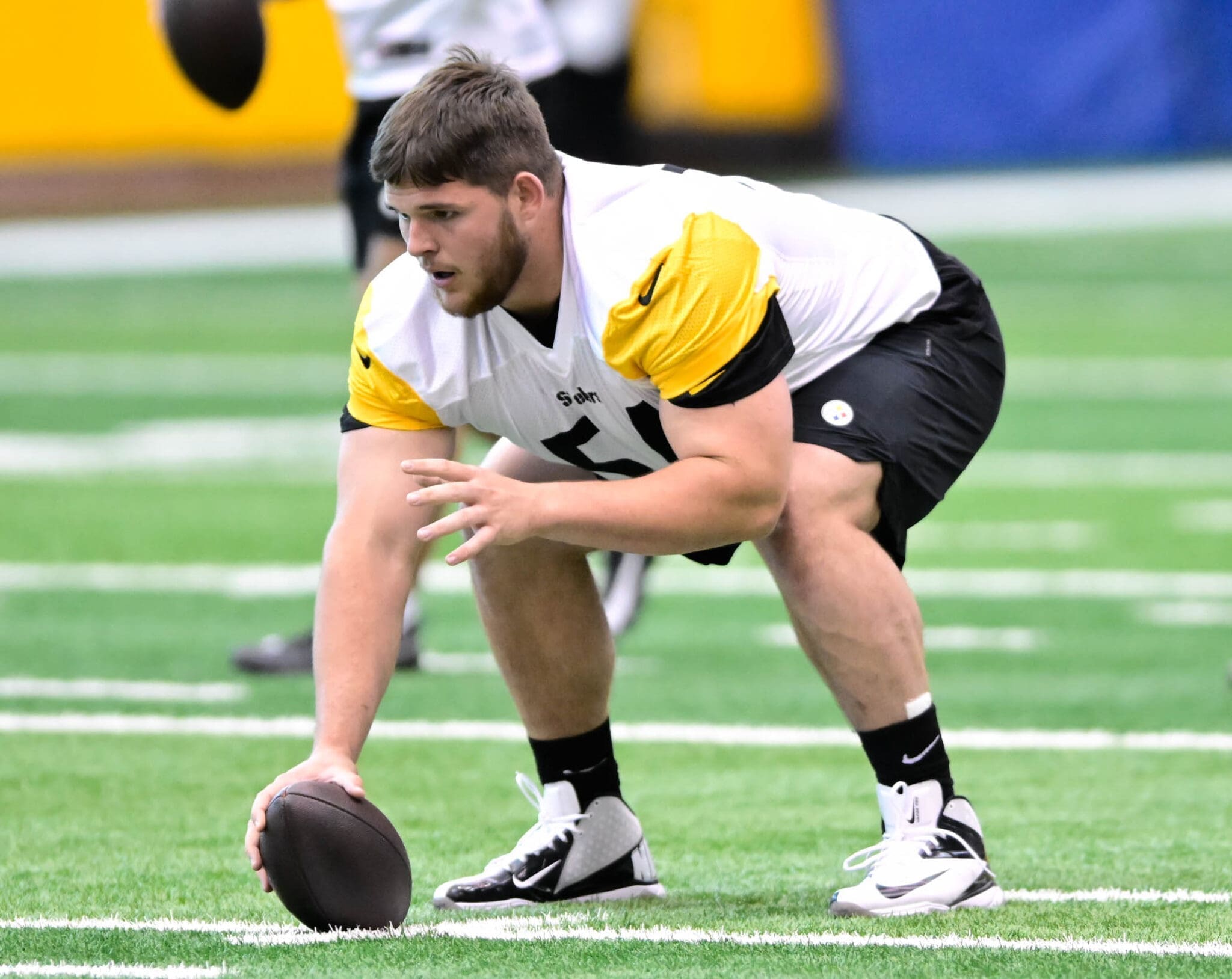 Zach Frazier with Steelers at practice